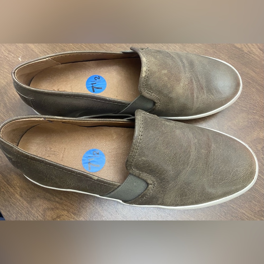 Frye Brown Leather Slip-On Loafers with Elastic Inserts